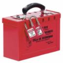 Group Lock Box, 9-1/4 in L x 6 in H x 3-3/4 in W, Steel, Red