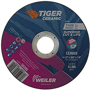 4-1/2" X .045" Tiger Ceramic Type 27 Cutting Wheel CER60S 5/8-11 Nut