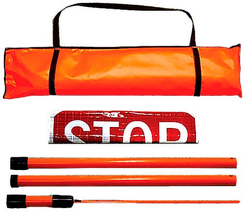 Dicke Safety Products SB243A Roll-Up"Stop/Slow" Paddles with 3-Piece 6' Org Staff and Case, Super Bright Vinyl, 24"