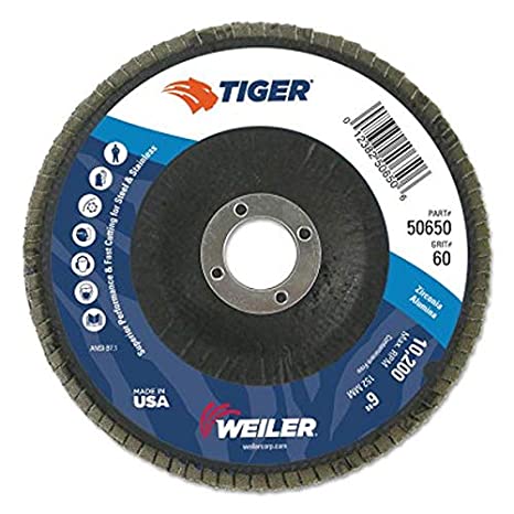 6" TIGER DISC ABRASIVE FLAP DISC, CONICAL (TY29), PHENOLIC BACKING, 60Z, 7/8" ARBOR HOLE