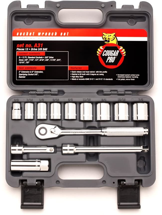 Wright Tool Cougar A31 3/8 to 7/8-Inch Drive Socket Set 13-Piece
