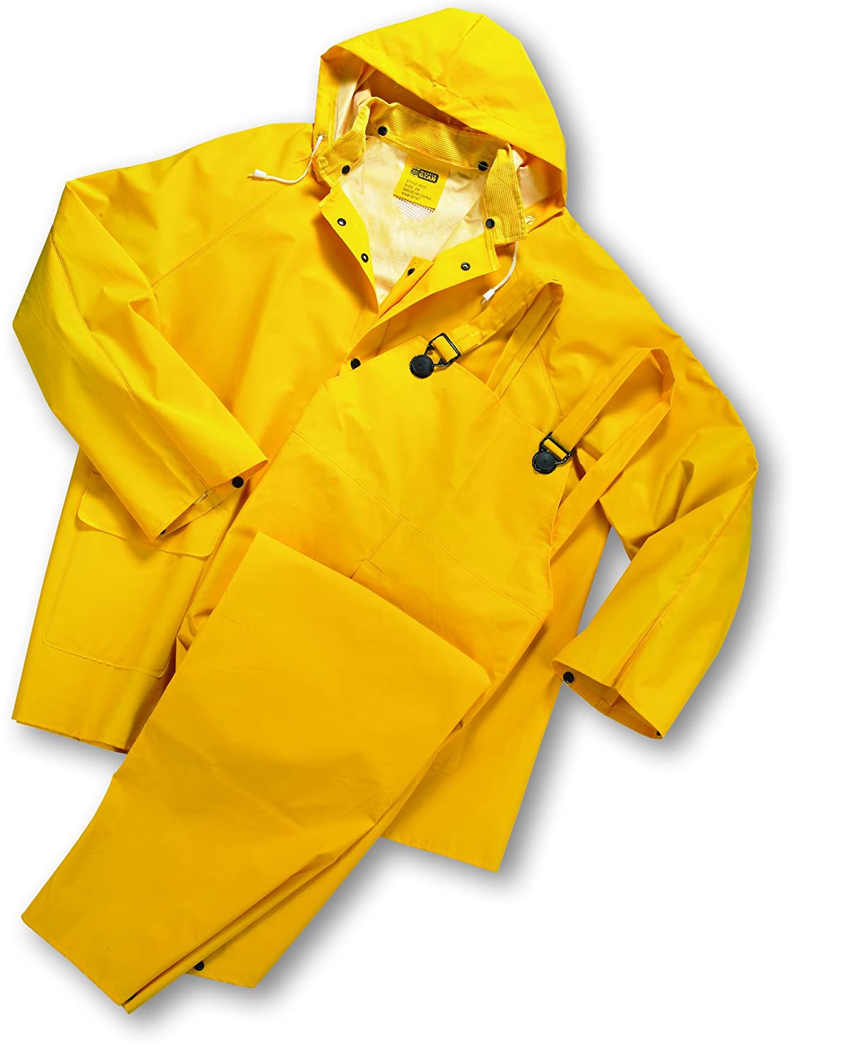 West Chester 4035 Polyester Rain suit [Yellow] Medium, 0.35 mm PVC Coating, 3 Pcs Suit with Jacket, Removable Hood, Overall