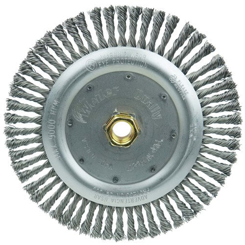 DUALLY 7" ROOT PASS WELD CLEANING BRUSH, .020" STEEL WIRE FILL, 5/8"-11 UNC DOUBLE-HEX NUT