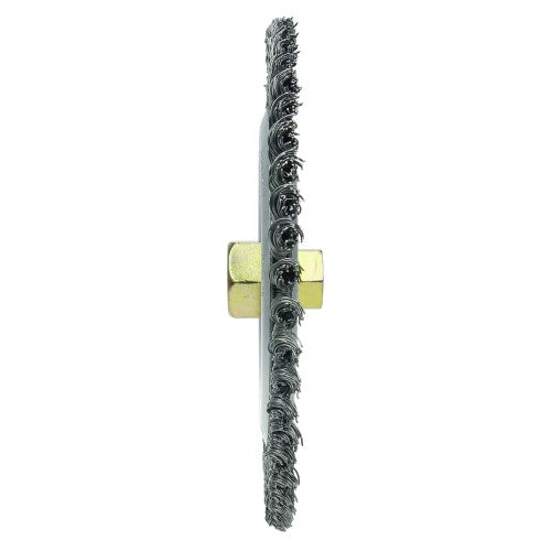 DUALLY 7" ROOT PASS WELD CLEANING BRUSH, .020" STEEL WIRE FILL, 5/8"-11 UNC DOUBLE-HEX NUT