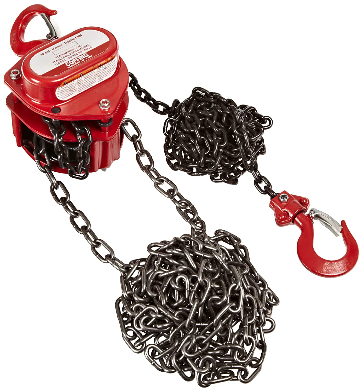 Coffing Hoists 08912W LHH-1B-20FT Steel Hand Chain Hoist with Hook, 20' Lifting Height, 1 Ton Load Capacity