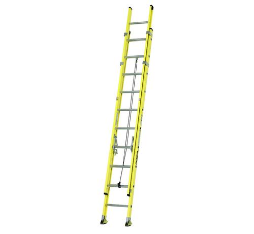 Featherlite 32' Extension Ladder 300lb Fiberglass Extensions Yellow Rails (Rung through rail,D-rungs, pivot feet)