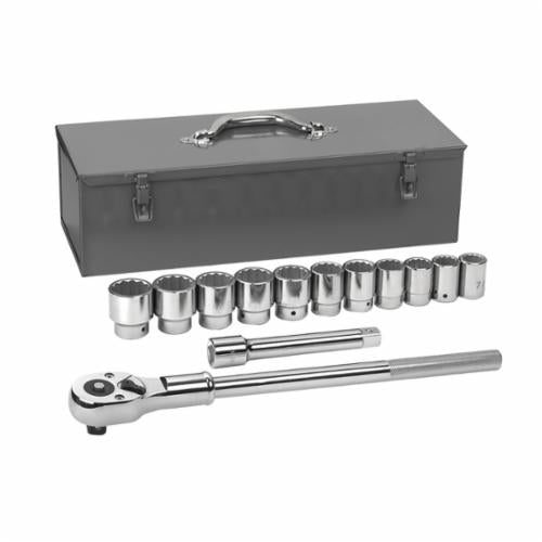 80879 Socket Set, ASME B107.1/B107.10, 12 Points, 3/4 in Drive, 13 Pieces, Included Socket Size: 7/8 to 1-1/2 in, Metal Storage Box Container