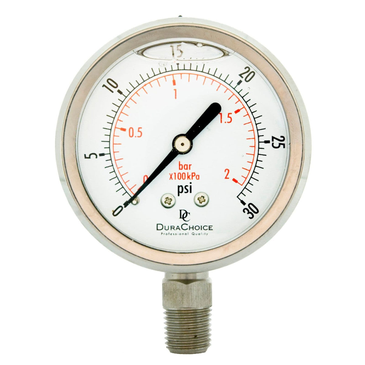 2-1/2" All Stainless Steel Oil Filled Pressure Gauge - 1/4" NPT Lower Mount 100PSI - (City Of Cocoa)