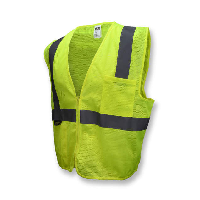 Safety Vest High Viz Yellow Class II, Zipper Front, 2 Pockets Mesh Large (8800/SV) PRIMORIS