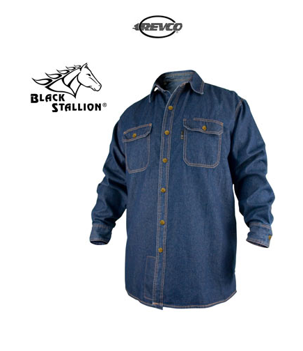 Flame-Resistant Long Sleeve Cotton Denim Work Shirt, Model: FS8-DNM, Size: 2XL, Color: Blue Denim